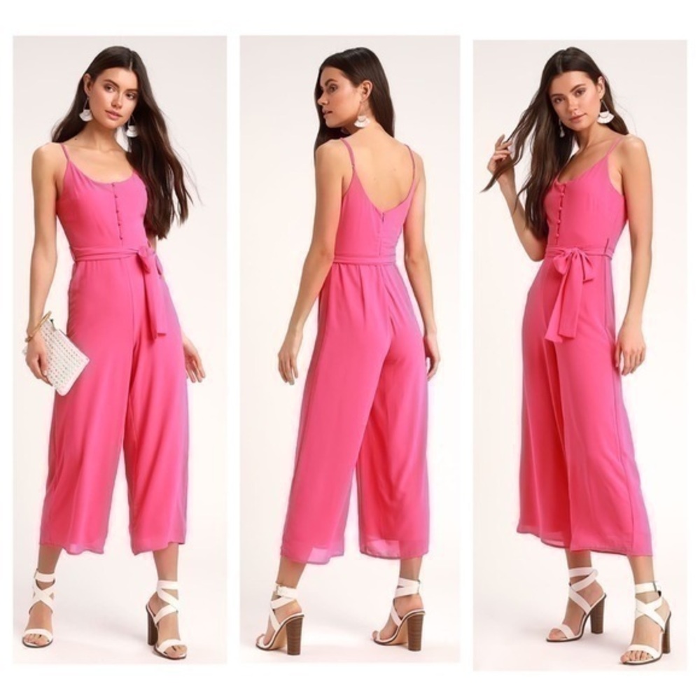Lulu’s Sammy Sue Pink Button Front Wide-Leg Culotte Jumpsuit XS C.C23